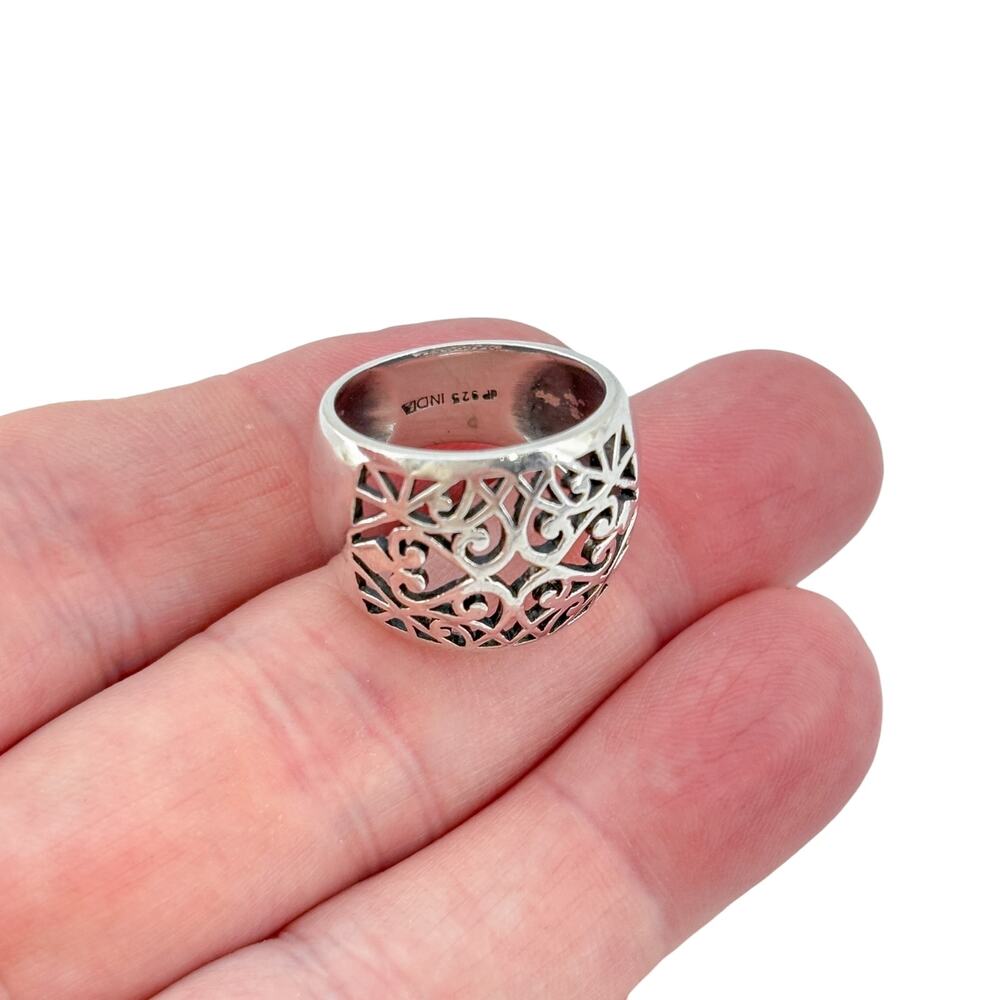 Vintage Sterling Silver 925 Domed Filigree Band Ring Size 8.5